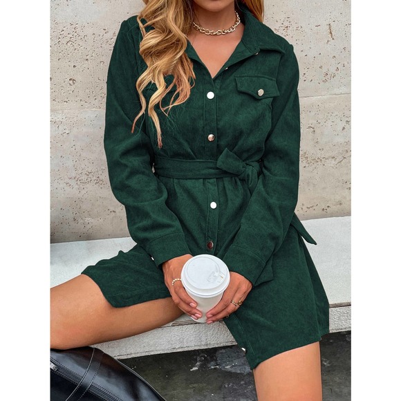 Corduroy Belted Shirt Dress rust orange - Picture 10 of 12